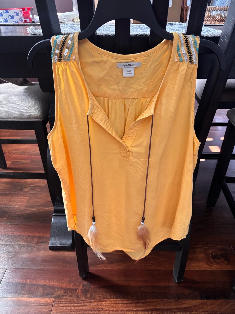 Ariat Sunny Yellow Beaded-Shoulder Boho Tank